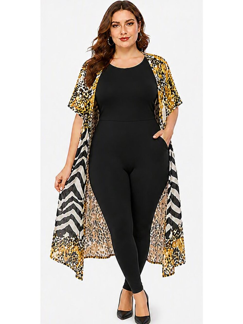 Animal Print Black and White Swim Top and CoverUp- 1XL - Picture 8 of 9